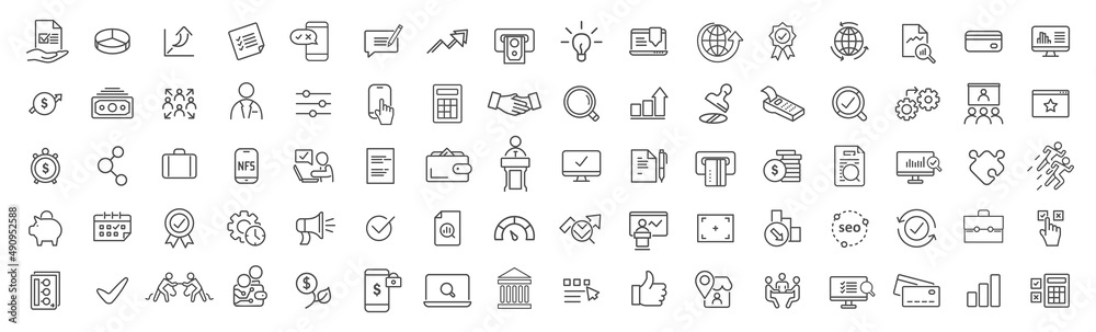 Poster business and finance line icons collection. big ui icon set. thin outline icons pack. vector illustr