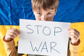 Stop war in Ukraine.Children's tears from the war. Evacuation of civilians. Freedom to Ukraine. No...