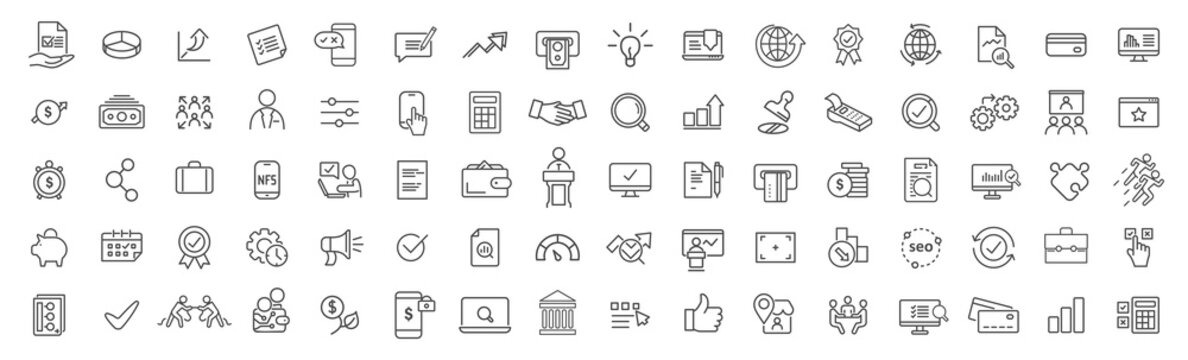 Business and finance line icons collection. Big UI icon set. Thin outline icons pack. Vector illustration eps10