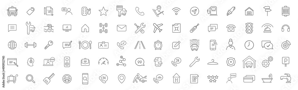 Aufkleber logistic and service line icons collection. big ui icon set. thin outline icons pack. vector illustr