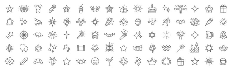 Celebration and stars line icons collection. Big UI icon set. Thin outline icons pack. Vector illustration eps10