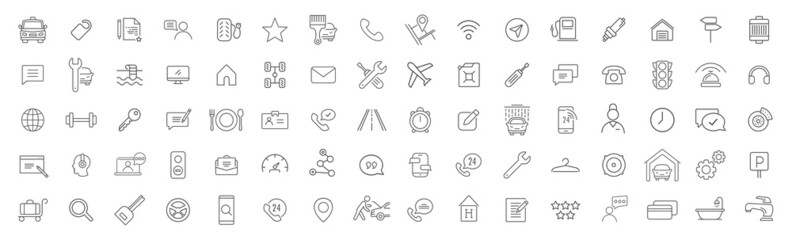 Fototapeta premium Logistic and service line icons collection. Big UI icon set. Thin outline icons pack. Vector illustration eps10