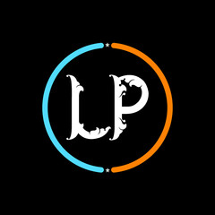 LP  Letter Logo. black background.