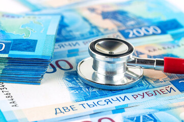 A stethoscope on Russian money, the concept of saving the Russian economy in the face of tough sanctions.