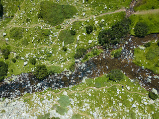 Aerial view of Banderitsa River Valley at Pirin Mountain, Bulgaria