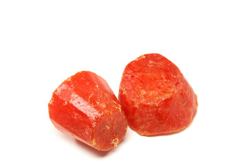 Crystallized pumpkin candy, typical of Mexico, Mexican sweet pumpkin on white background with space for text