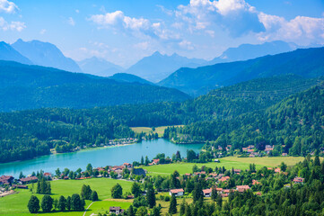 Naklejka na ściany i meble Lake Walchensee - close to mountain Herzogstand and Kochel am See - beautiful travel destination in Bavaria, Germany