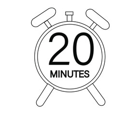 20 minutes stopwatch or countdown icon. Time measurement. Isolated illustration in black color