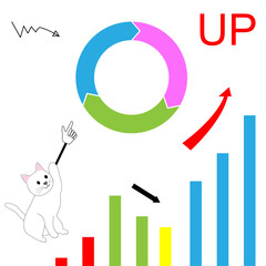 Arrow showing the statistic with progress bars and white cats climbing