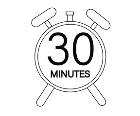 30 minutes stopwatch or countdown icon. Time measurement. Isolated illustration in black color