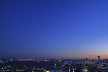 Fototapeta na wymiar 新子安から見た横浜みなとみらい21と横浜ベイブリッジ (夜景)