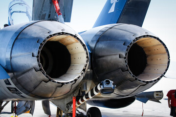 Detailed shot of engine outlet of F-18 Hornet - obrazy, fototapety, plakaty
