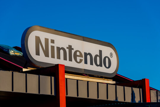 Kungsbacka, Sweden - January 30 2022: Nintendo logo on top of a building.