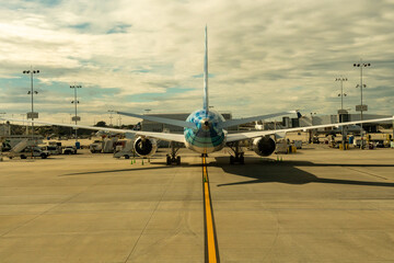 1/16/2022: Los Angeles, California, USA:  Airplanes on the runway at LAX.