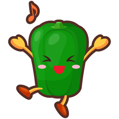 とても喜んでいる可愛いピーマンのキャラクターのイラスト