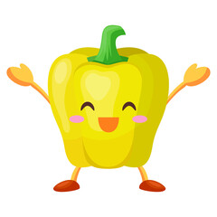 両手を挙げて喜んでいる可愛いパプリカのキャラクターのイラスト