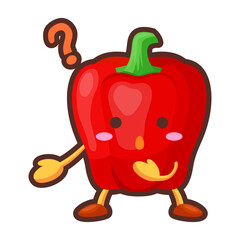不思議そうな顔をした可愛い赤パプリカのキャラクターのイラスト