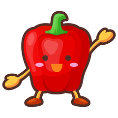 手を挙げる可愛い赤パプリカのキャラクターのイラスト