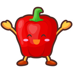 両手を挙げて喜んでいる可愛い赤パプリカのキャラクターのイラスト