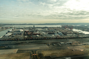 Aerial view of Port Newark featuring the Elizabeth and Port Newark Channels that are a key part of the supply chain for shipping and container