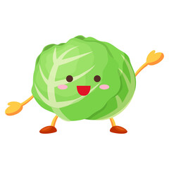 手を挙げる可愛いキャベツのキャラクターのイラスト
