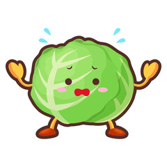 焦っている可愛いキャベツのキャラクターのイラスト
