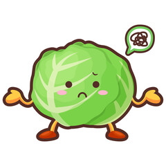 不機嫌な顔をした可愛いキャベツのキャラクターのイラスト
