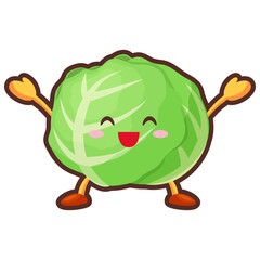 両手を挙げて喜んでいる可愛いキャベツのキャラクターのイラスト
