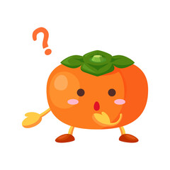 不思議そうな顔をしたかわいい柿のキャラクターのイラスト