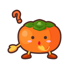 不思議そうな顔をしたかわいい柿のキャラクターのイラスト
