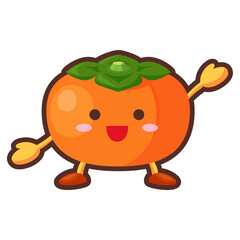手を挙げるかわいい柿のキャラクターのイラスト
