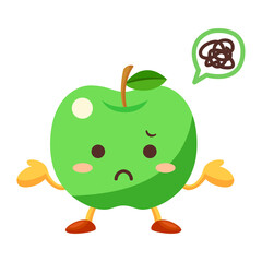 不機嫌な顔の青りんごのかわいいキャラクターのイラスト