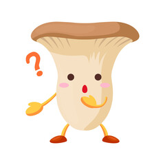 不思議そうな顔をしたかわいいエリンギのキャラクターのイラスト
