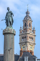 Statue de la Déesse et Beffroi de la Chambre de Commerce, Grand-place Lille 