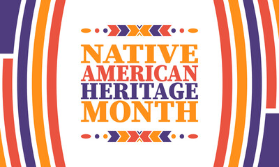 Native American Heritage Month. American Indian culture. Celebrate annual in in November in United States. Tradition Indian pattern. Poster and banner. Vector authentic ornament, ethnic illustration