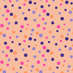 Circles seamless in pink, orange and violet. Rough texture. Abstract pattern can be used for website landing page, textile print, wallpaper, poster, placard, banner, cover, wrapping paper, decoration