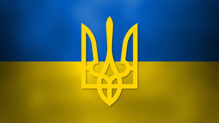 Flag of independent Ukraine. With Trident emblem - obrazy, fototapety, plakaty