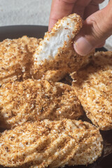 maria-mole is a typical Brazilian sweet,com amendoin crushed and thrown on top,copy space