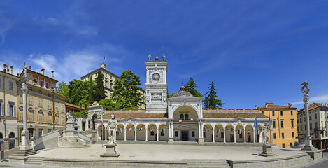 Clock tower and main square of Udine, Italy