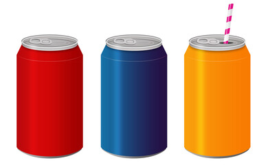 A set of colored aluminum cans