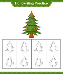 Handwriting practice. Tracing lines of Christmas Tree. Educational children game, printable worksheet, vector illustration