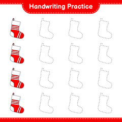 Obraz premium Handwriting practice. Tracing lines of Christmas Sock. Educational children game, printable worksheet, vector illustration
