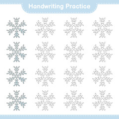 Handwriting practice. Tracing lines of Snowflake. Educational children game, printable worksheet, vector illustration