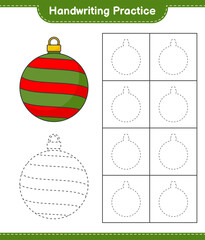 Handwriting practice. Tracing lines of Christmas Ball. Educational children game, printable worksheet, vector illustration