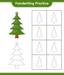 Handwriting practice. Tracing lines of Christmas Tree. Educational children game, printable worksheet, vector illustration