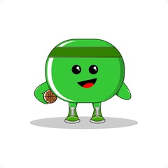 Fototapeta na wymiar Green candy cool mascot playing basketball, suitable for basketball, sports, etc.