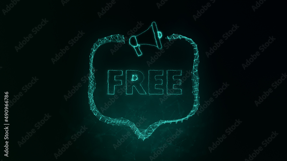 Fototapete Megaphone banner with speech bubble and text free. Plexus style of green glowing dots and lines. Abstract illustration