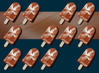 Coffee brown marble popsicle ice cream on dark chocolat brown background