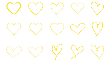 Heart contour vector. Yellow hand drawn love icon isolated. Paint brush stroke heart icon. Hand drawn vector for love logo, heart symbol, doodle icon and Valentine's day. Painted grunge vector shape