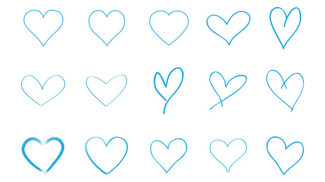 Heart contour vector. Blue hand drawn love icon isolated. Paint brush stroke heart icon. Hand drawn vector for love logo, heart symbol, doodle icon and Valentine's day. Painted grunge vector shape